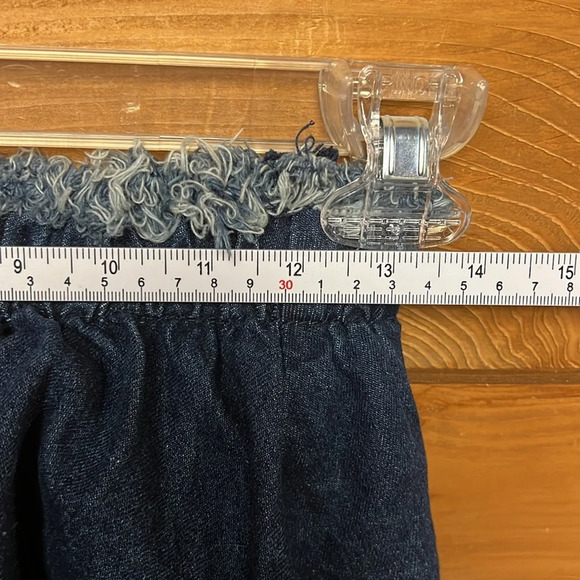 JOA Los Angeles Womens Strapless Blue Denim Jumpsuit  Wide Leg Cropped Frayed XS - Picture 3 of 11